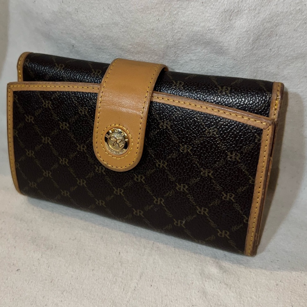 Rioni Brown Canvas Leather Button Wallet